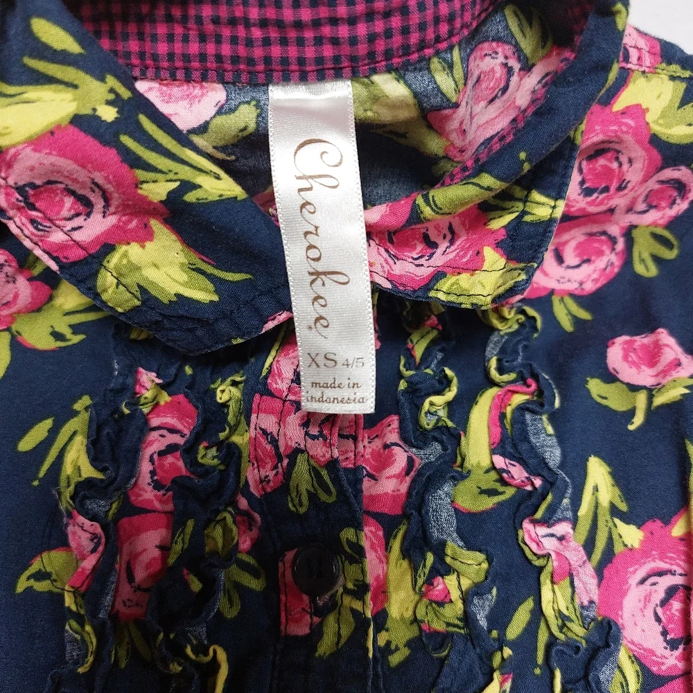 Cherokee Pink and Blue Floral Ruffle Dress Size XS - Picture 2 of 11